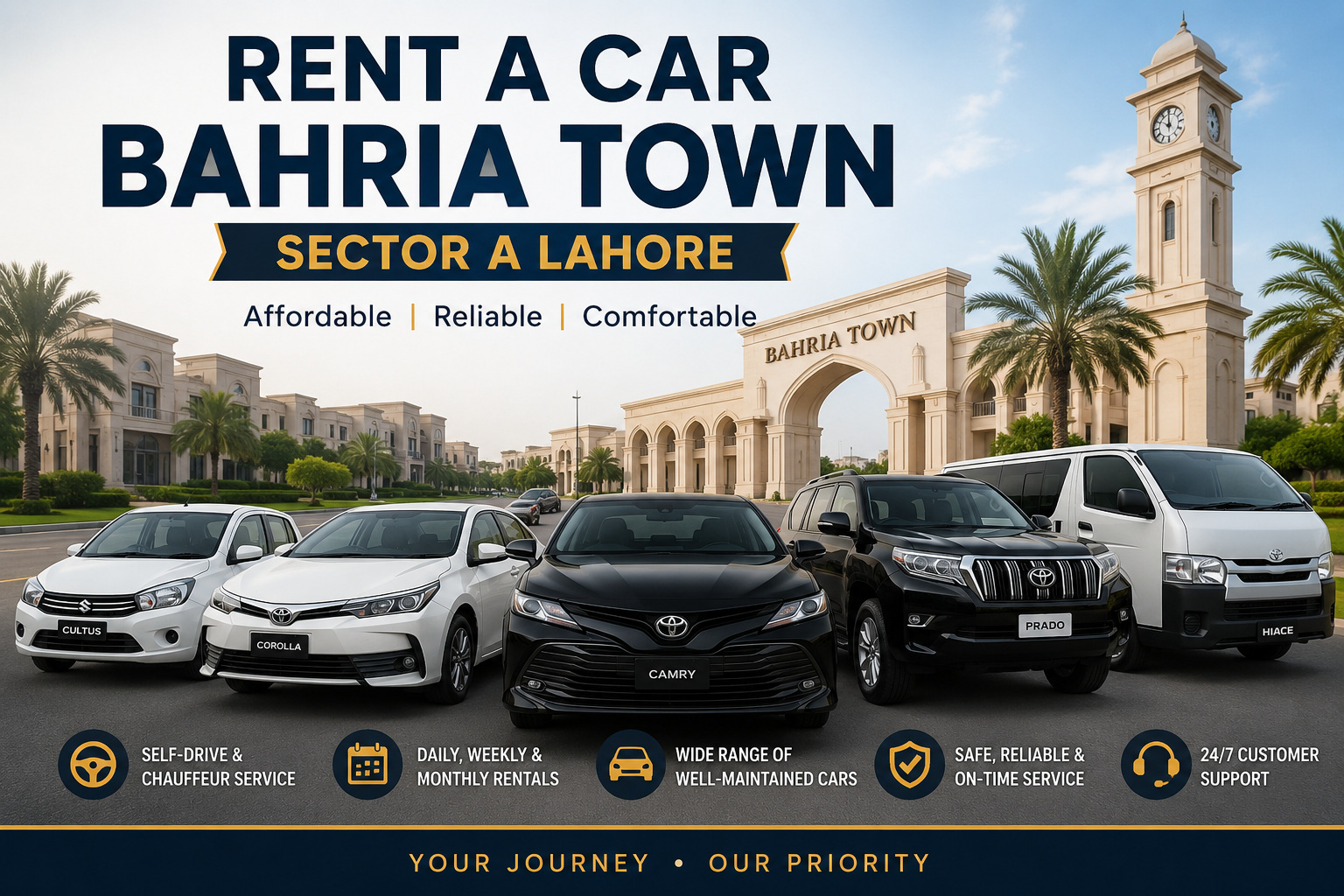 Rent a Car Bahria Town Sector A Lahore | Self-Drive & Chauffeur