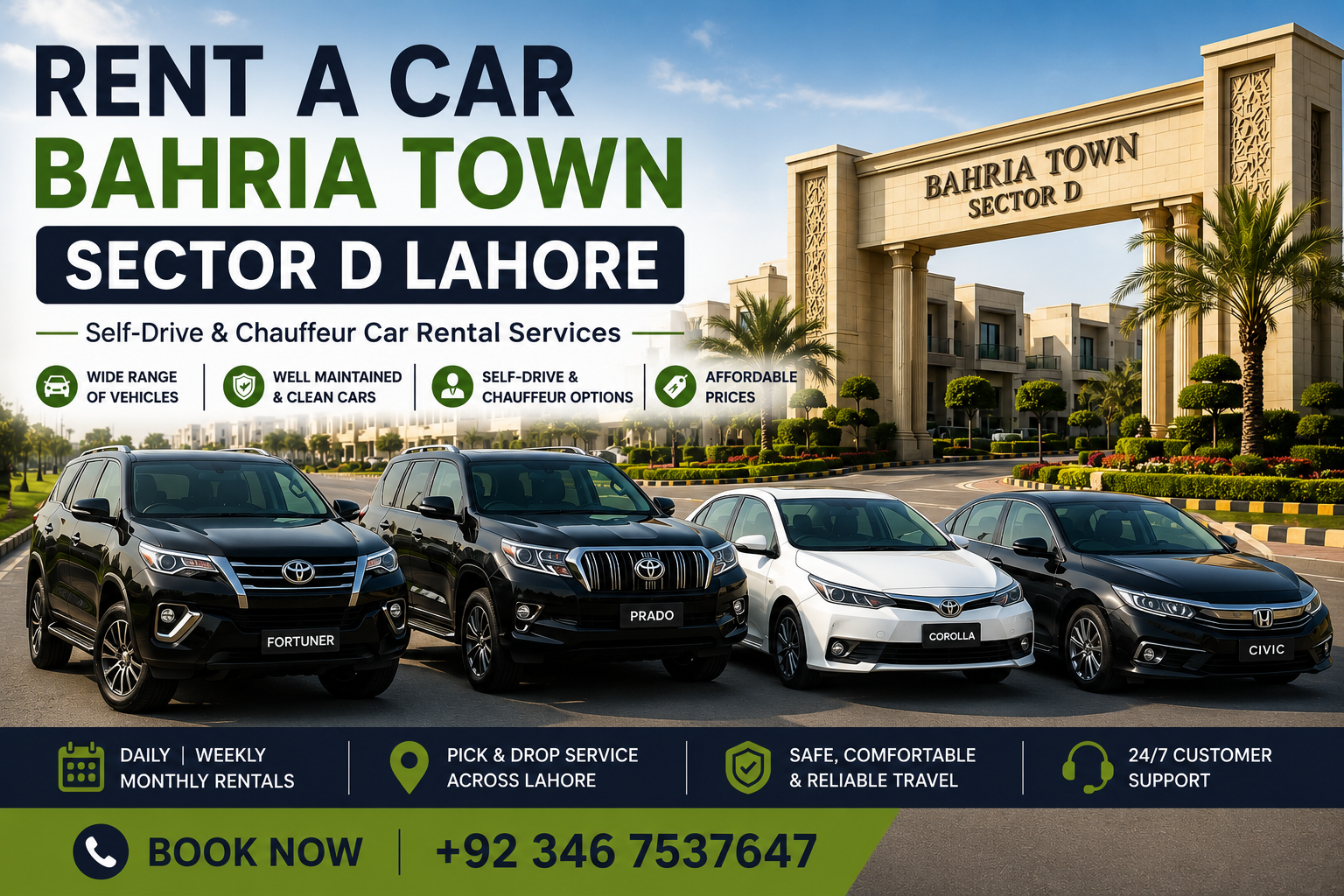 Rent a Car Bahria Town Sector D Lahore – Trusted Car Rental Services