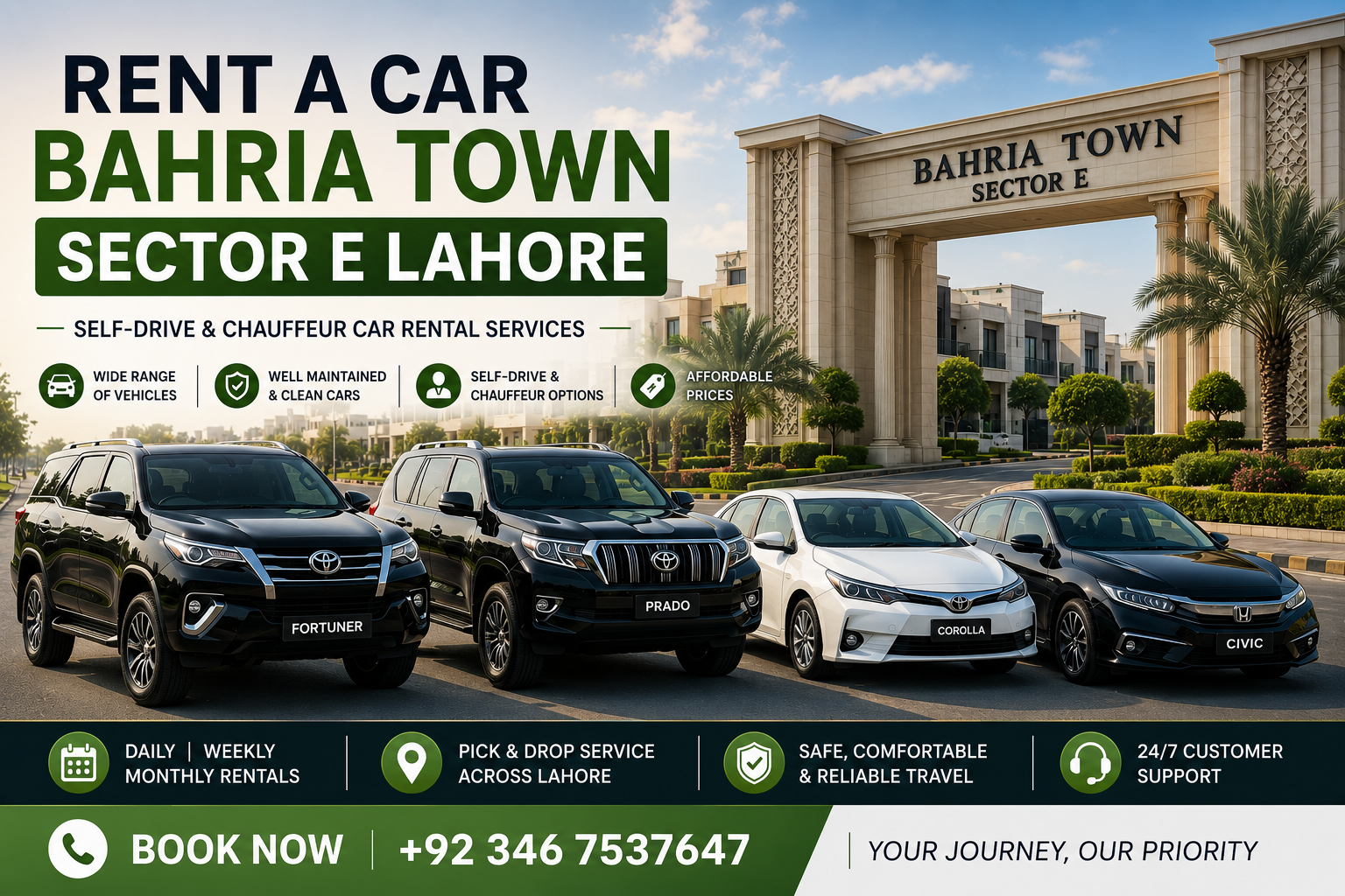 Rent a Car Bahria Town Sector E Lahore – Professional Car Rental