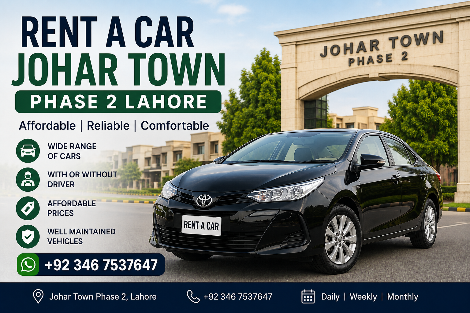 Rent a Car Johar Town Phase 2 Lahore | Affordable Rental Cars